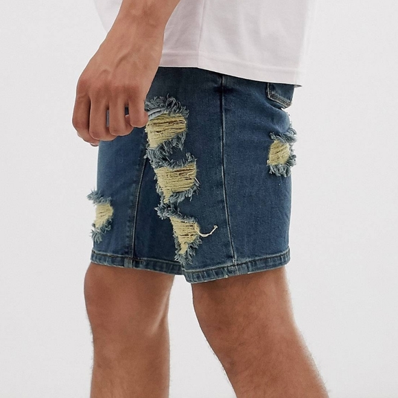 Ripped Dark Washed Denim Short - Picture 4 of 4